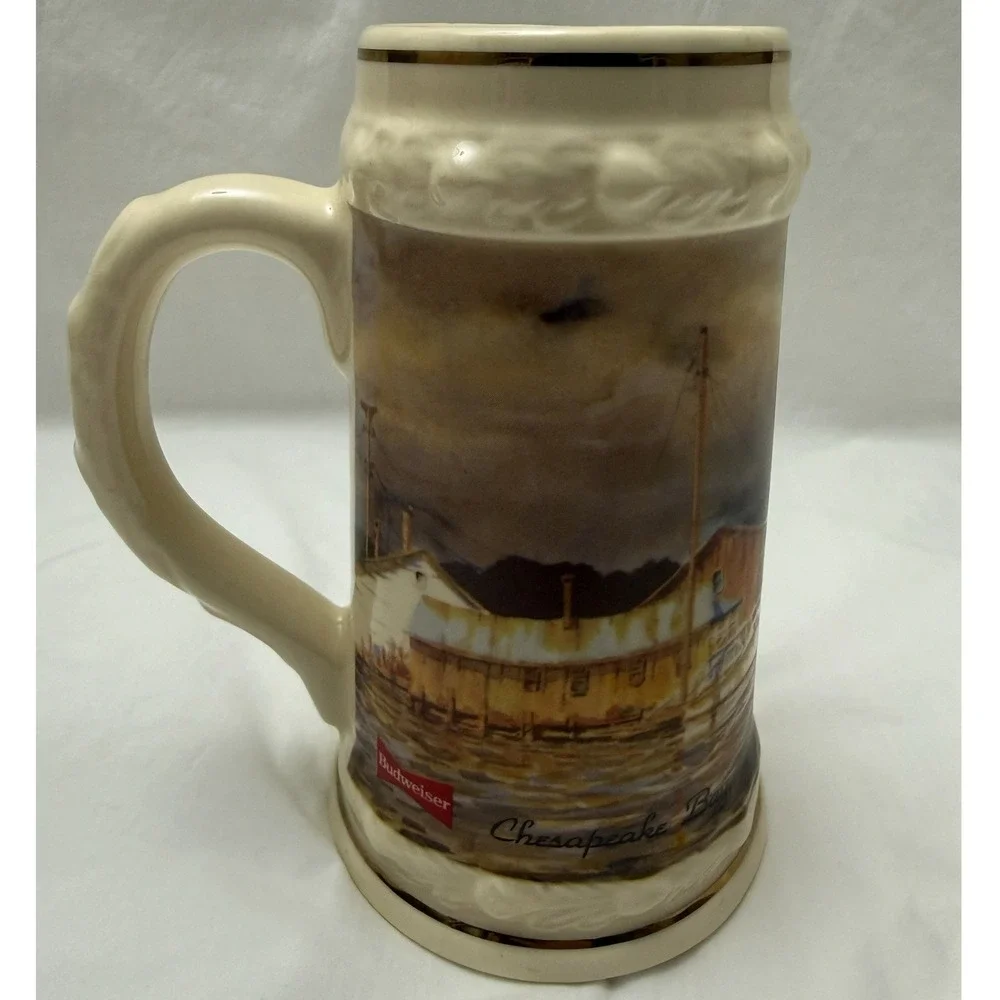 Vintage‎ 1991 Budweiser Collector Beer Stein Storm Over Rock Hall Chesapeake Bay